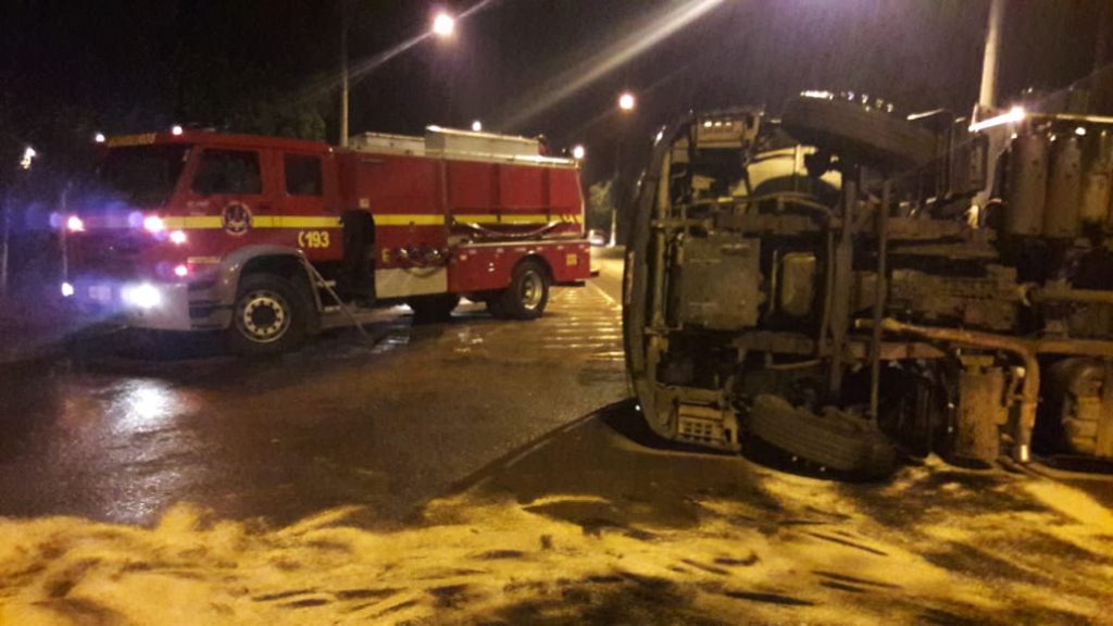 Caminhão estava carregado com carne resfriada (Foto: Bombeiros/Divulgação)