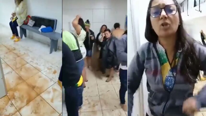 Usando um celular e internet, uma das envolvidas nos atos terroristas filma a colega de detenção pedindo cobertor