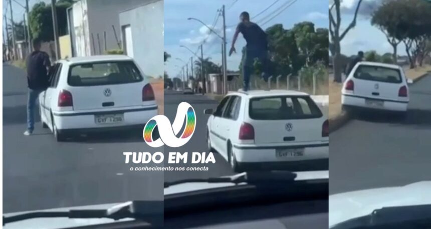 Motorista deixou direção de um VW Gol, de cor branca, e foi 'surfar' em Uberlândia