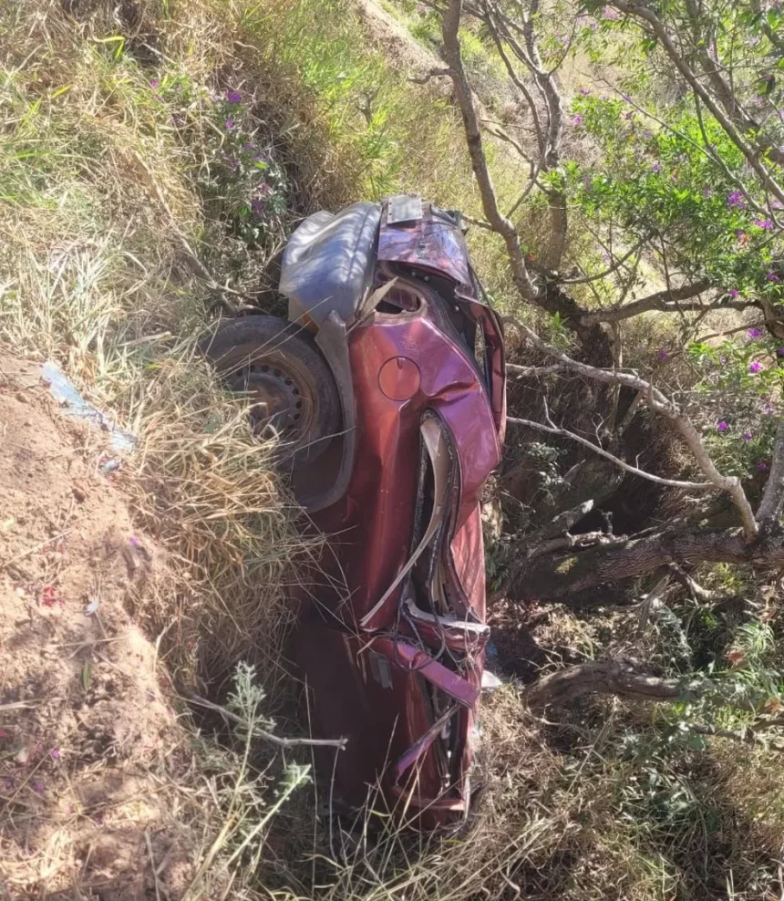 Carro caiu em uma grota às margens da MG-428 — Foto: Polícia Militar Rodoviária/Divulgação