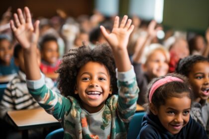 Tudo Em Dia - vecteezy a group of diverse students eagerly raise their hands in a 28142210