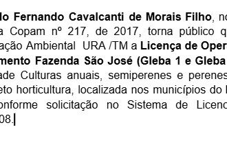 Nota pública de requisição de licença de Operação à Unidade Regional de Regularização Ambiental 